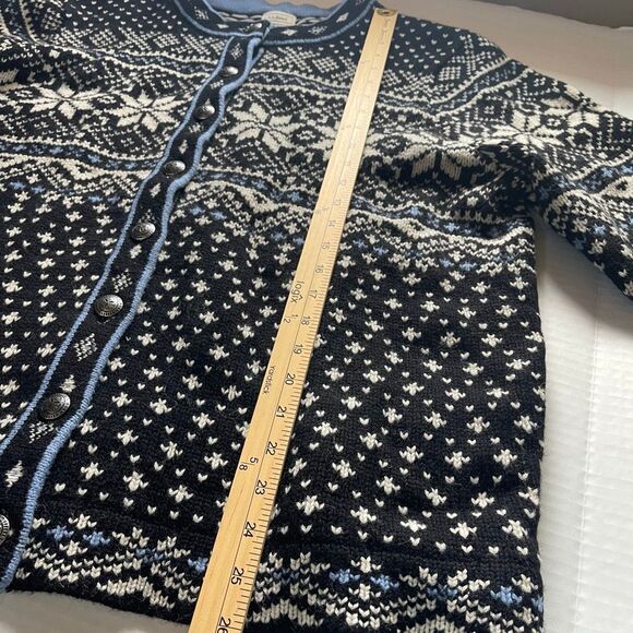 L.L.Bean Size XL wool button front thick knit Nordic print cardigan - Picture 6 of 10